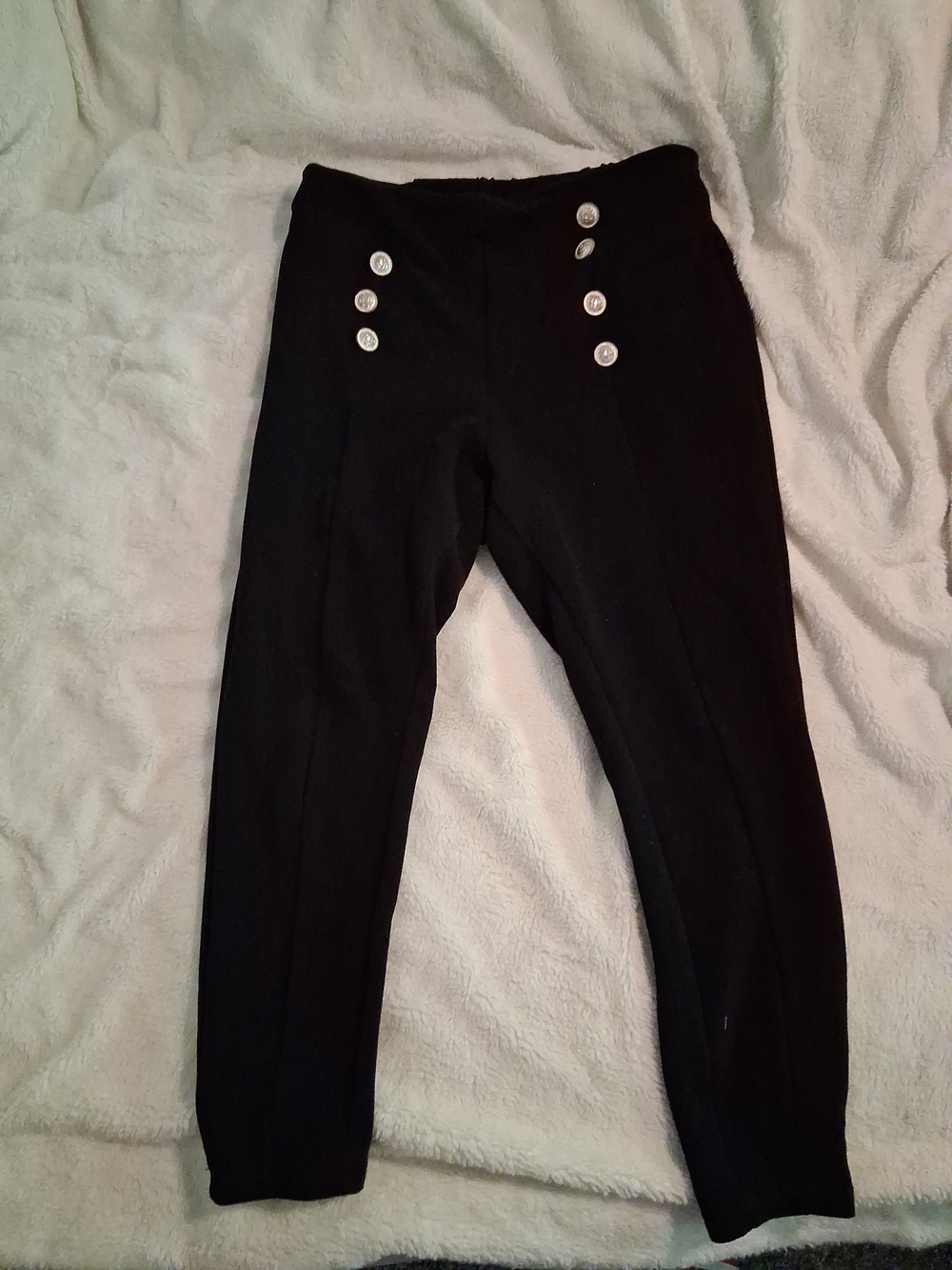 SHEIN Black High-Waist Button-Accent Trousers Missing Button